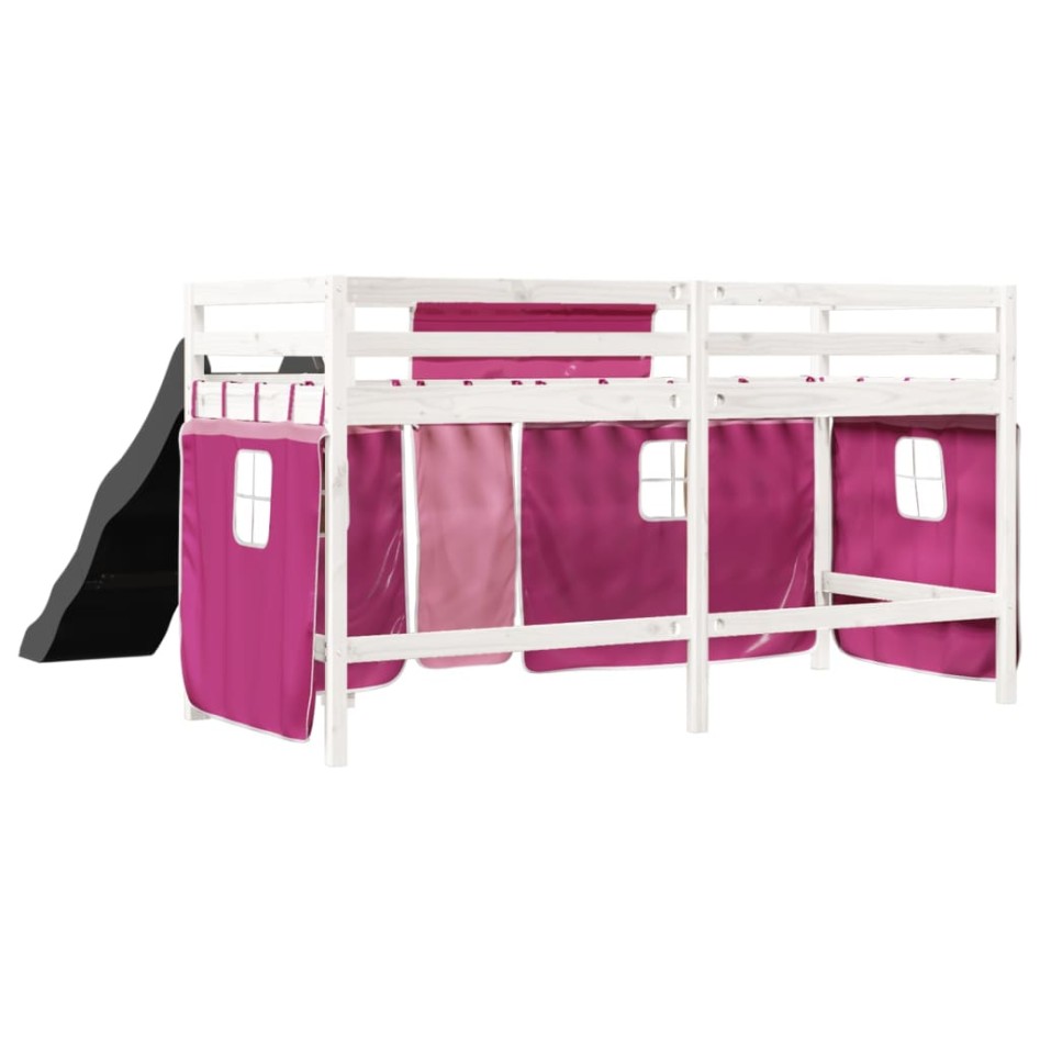 Cama alta para niños con cortinas madera pino rosa 80x200