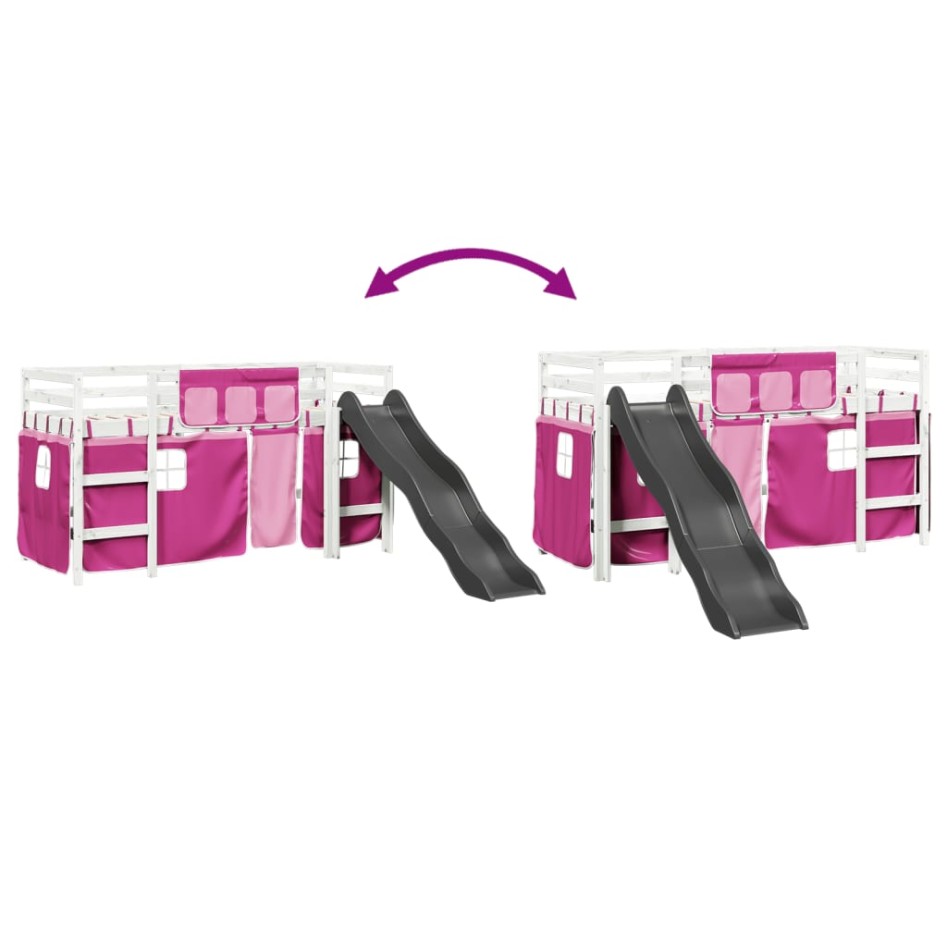 Cama alta para niños con cortinas madera pino rosa 80x200