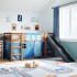 Cama alta para niños con cortinas madera pino azul 80x200