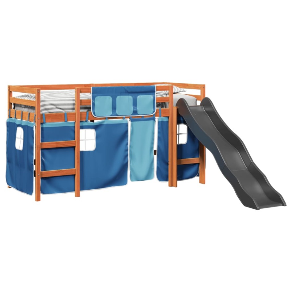 Cama alta para niños con cortinas madera pino azul 80x200