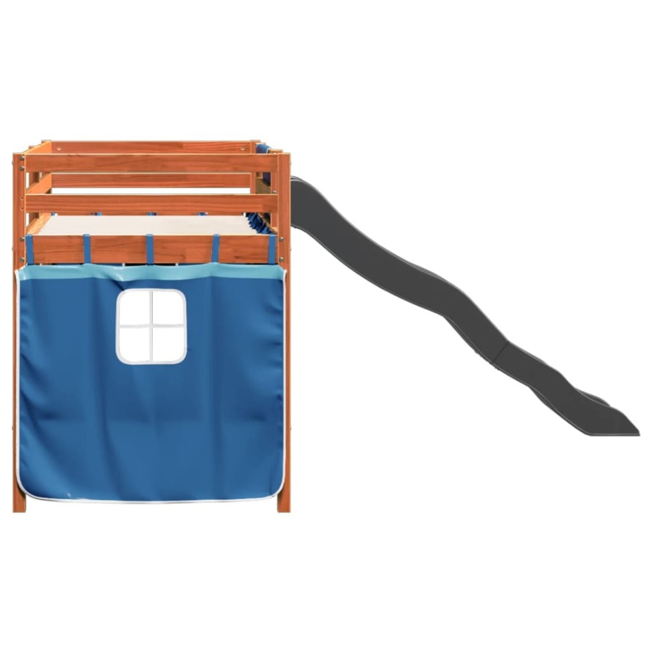 Cama alta para niños con cortinas madera pino azul 80x200