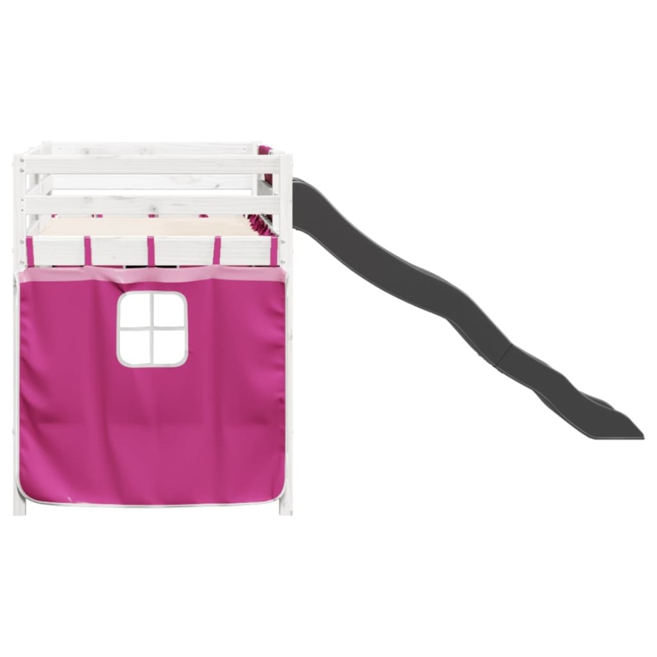 Cama alta para niños con cortinas madera pino rosa 90x200