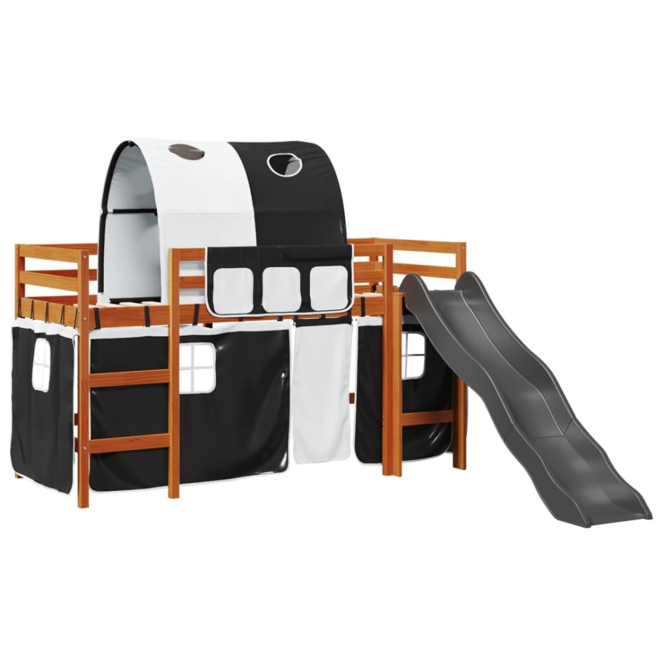 Cama alta niños con túnel madera pino blanco negro 80x200