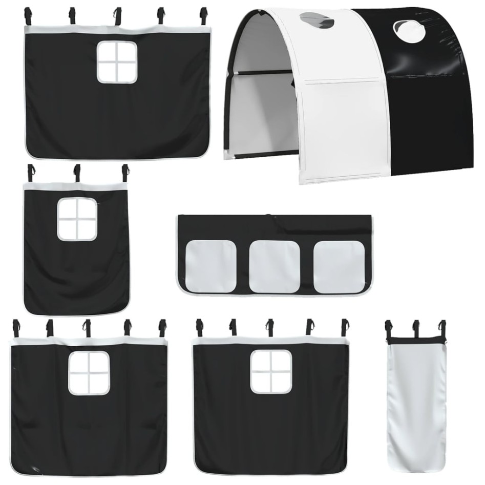 Cama alta niños con túnel madera pino blanco negro 80x200