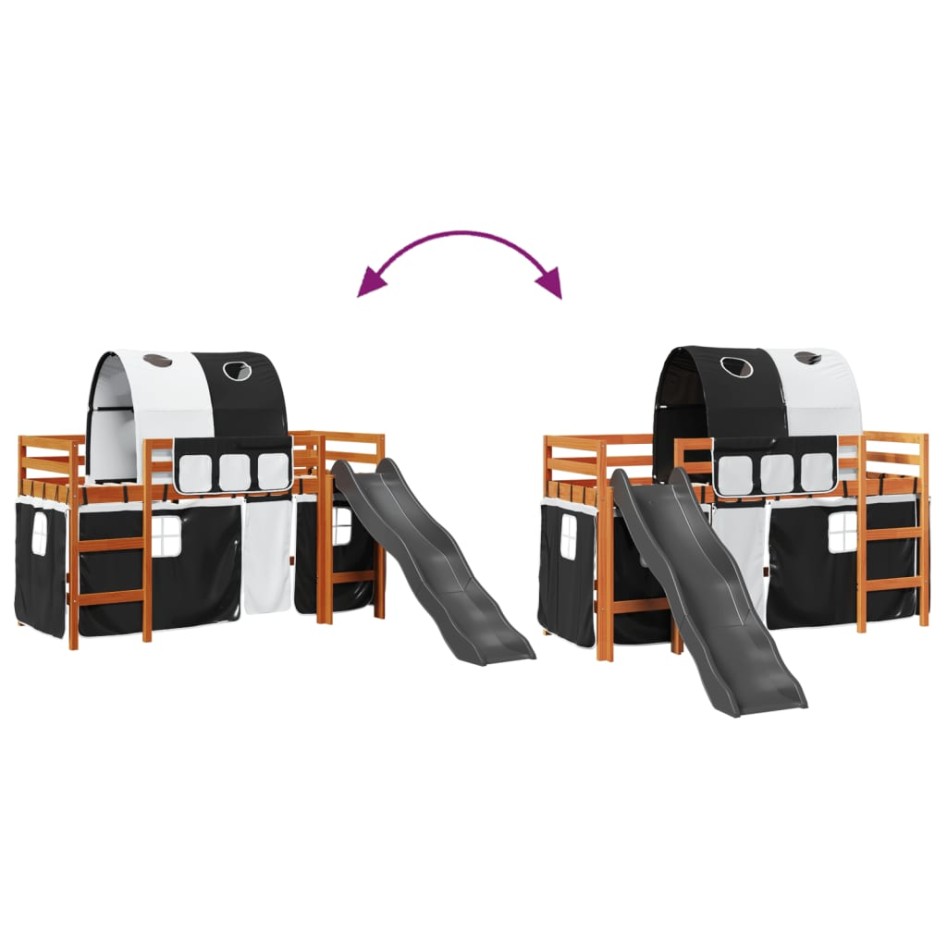 Cama alta niños con túnel madera pino blanco negro 80x200