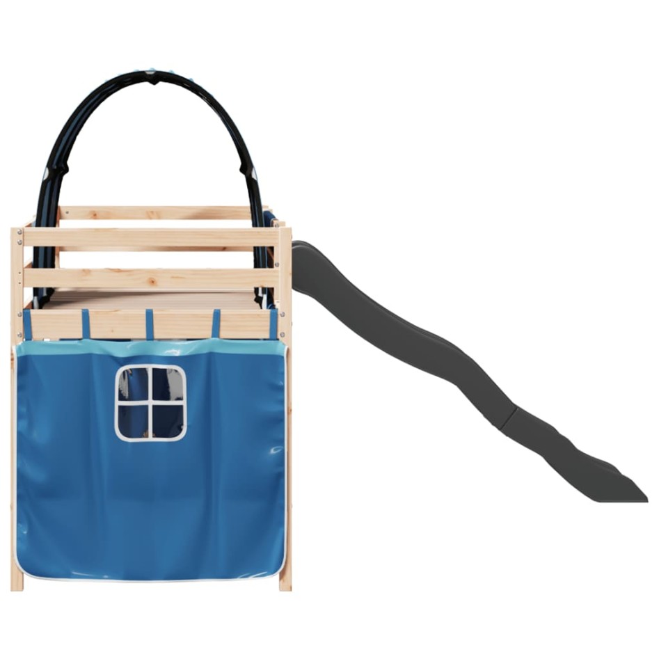 Cama alta para niños con túnel madera pino azul 80x200