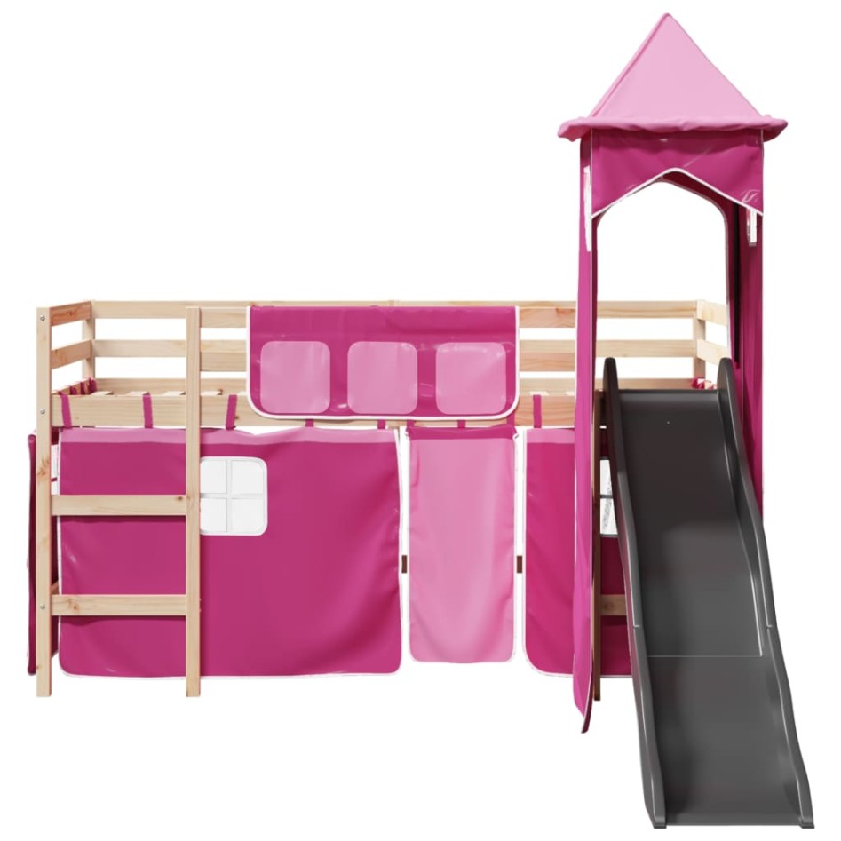 Cama alta para niños con torre madera pino rosa 80x200