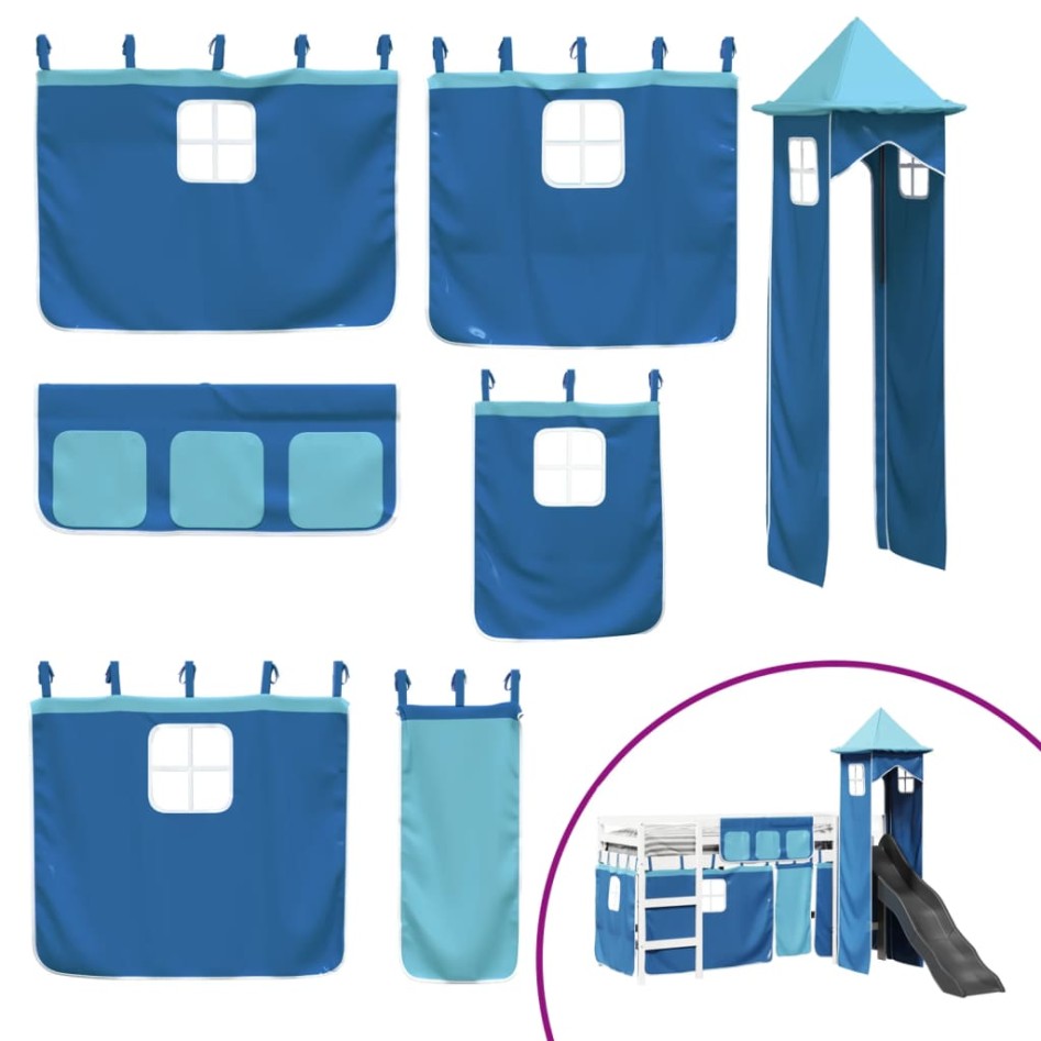 Cama alta para niños con torre madera pino azul 80x200
