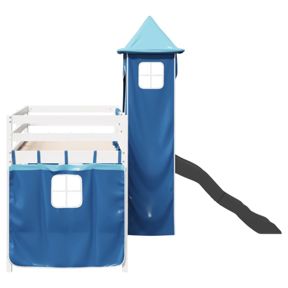 Cama alta para niños con torre madera pino azul 80x200