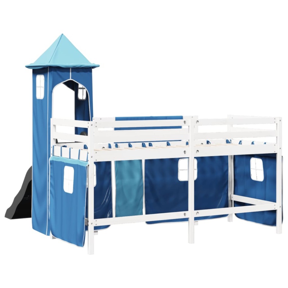 Cama alta para niños con torre madera pino azul 80x200