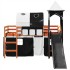 Cama alta niños con torre madera pino blanco negro 90x200
