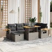 Set de sofás de jardín 7 piezas con cojines ratán PE gris