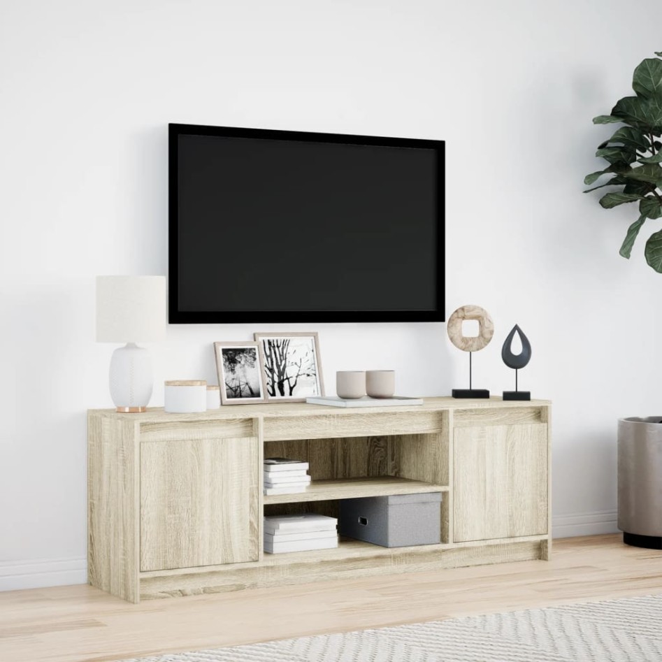 Mueble de TV LED madera ingeniería roble Sonoma 139,5x34x50