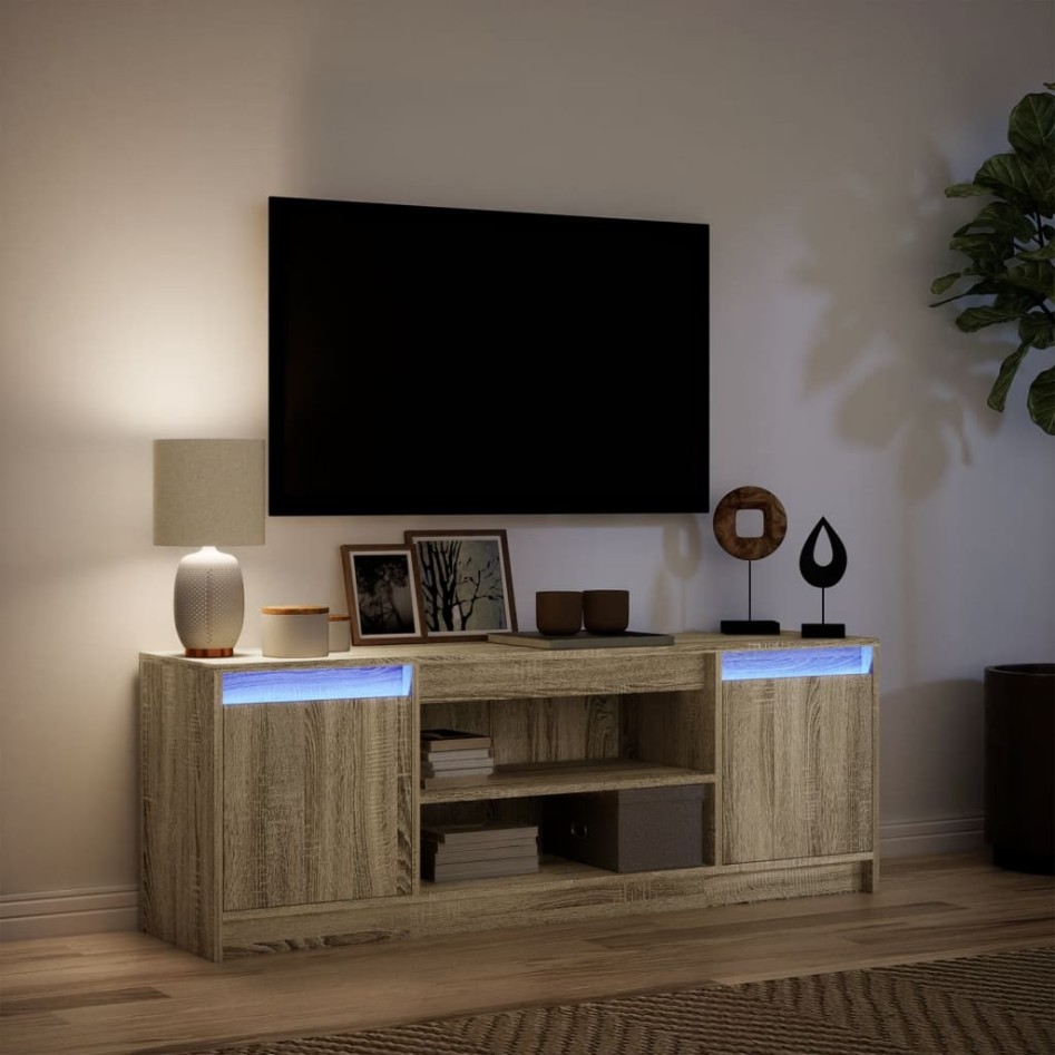 Mueble de TV LED madera ingeniería roble Sonoma 139,5x34x50