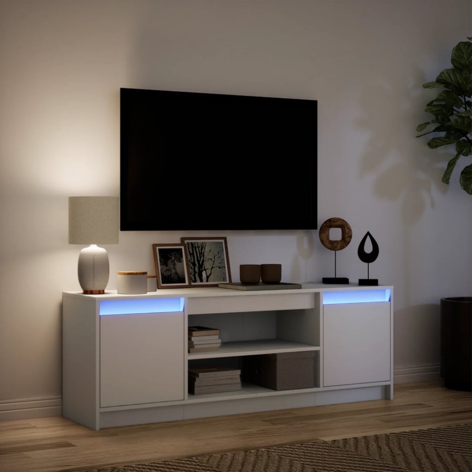 Mueble de TV con LED madera de ingeniería blanco 139,5x34x50