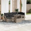 Set de sofás de jardín 7 pzas con cojines ratán PE gris claro