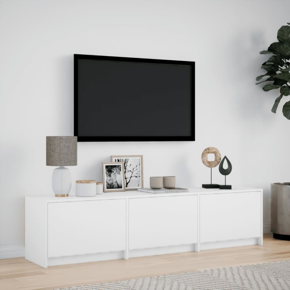 Mueble de TV con LED madera de ingeniería blanco 165x34x40