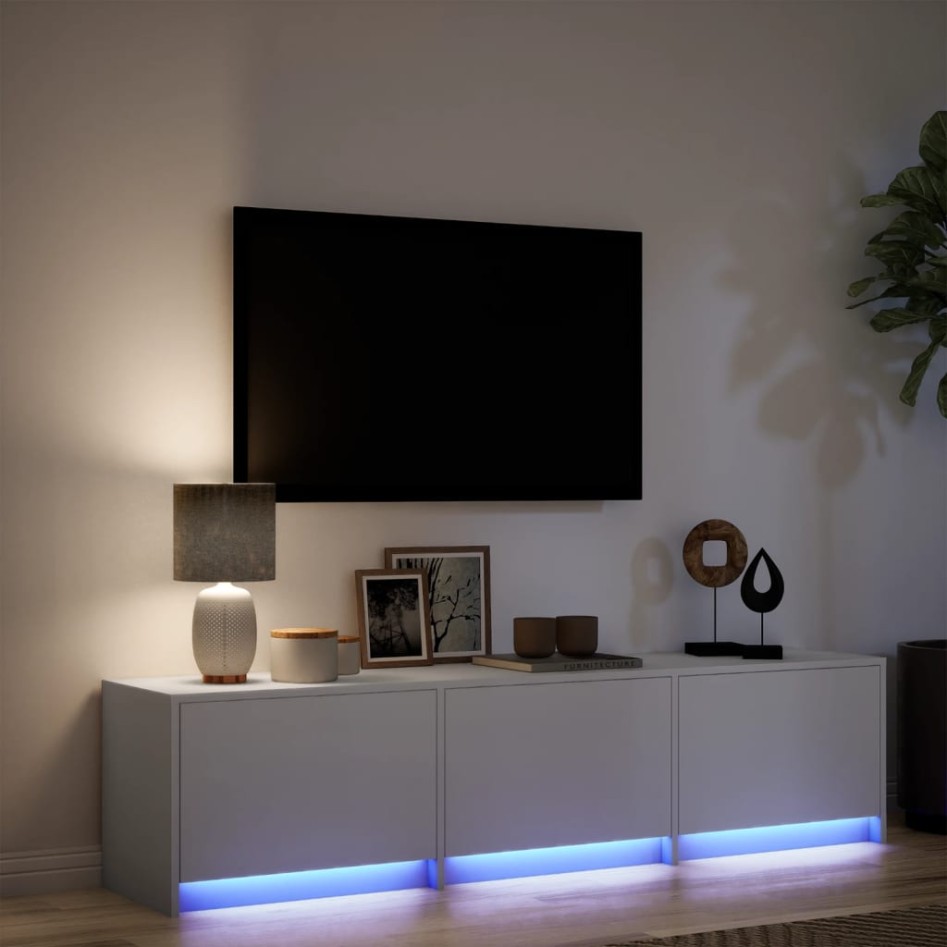 Mueble de TV con LED madera de ingeniería blanco 165x34x40