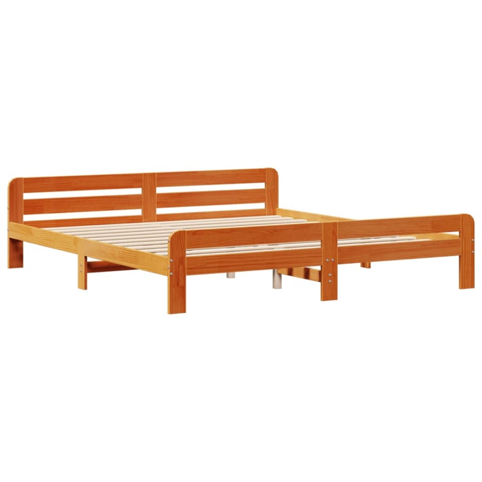 Cama sin colchón madera maciza de pino marrón cera 200x200