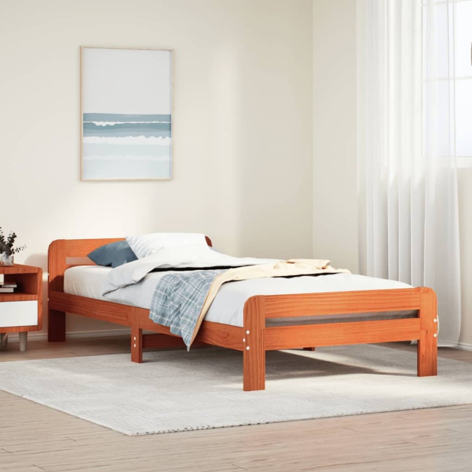 Estructura de cama sin colchón madera de pino marrón 90x200