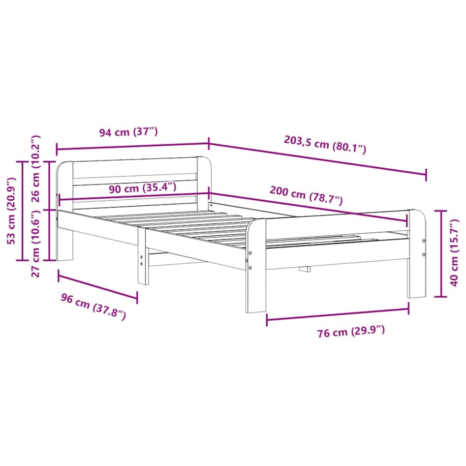 Estructura de cama sin colchón madera de pino marrón 90x200