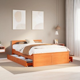 Cama con cabecero sin colchón madera maciza marrón 150x200
