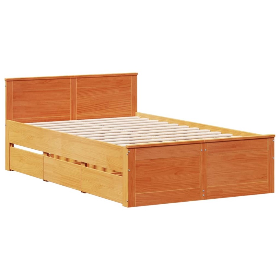 Cama con cabecero sin colchón madera maciza marrón 120x200