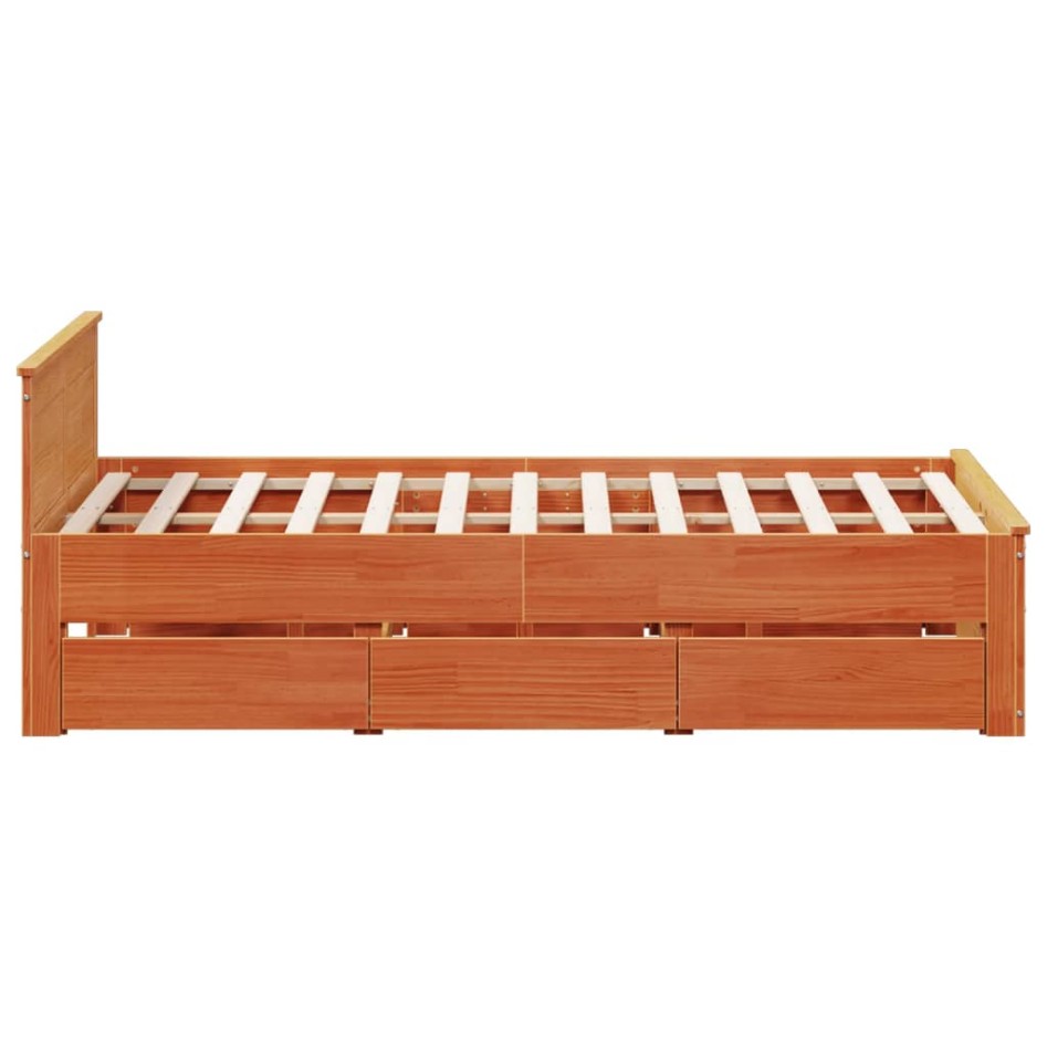Cama con cabecero sin colchón madera maciza marrón 140x190