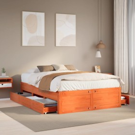 Cama con cajones sin colchón madera maciza marrón 150x200