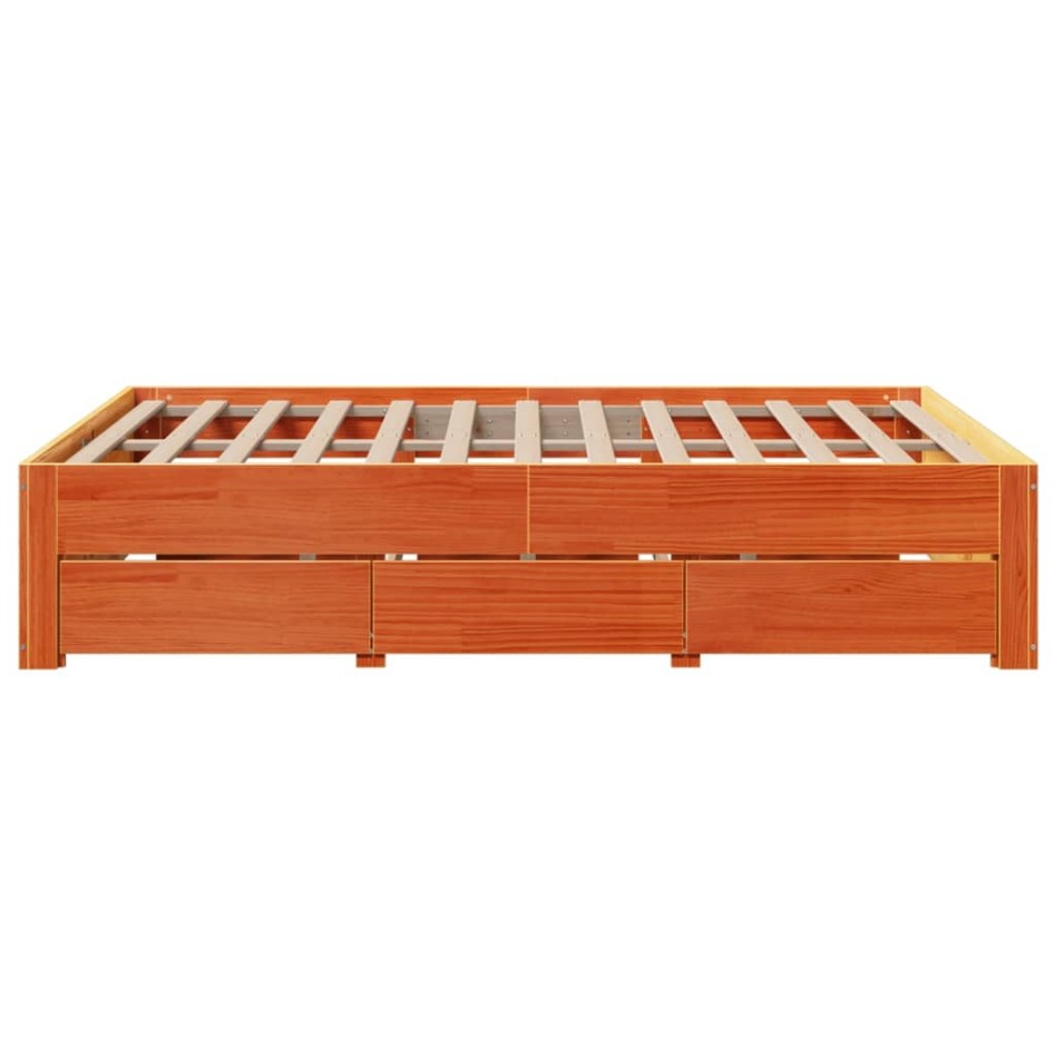 Cama con cajones sin colchón madera maciza marrón 150x200