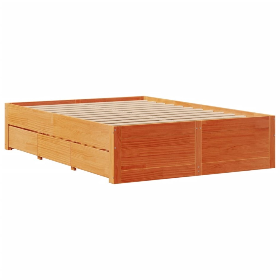 Cama con cajones sin colchón madera maciza marrón 150x200