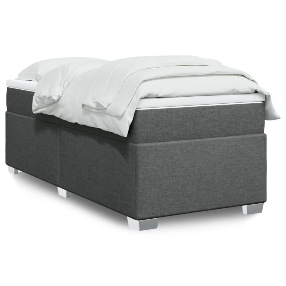 Cama box spring con colchón tela gris oscuro 90x190
