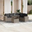 Set de sofás de jardín 7 pzas con cojines ratán PE gris claro