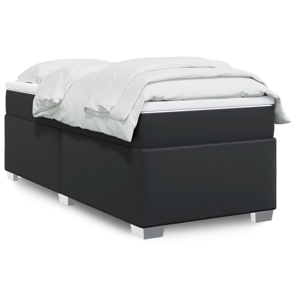 Cama box spring con colchón cuero sintético negro 90x190