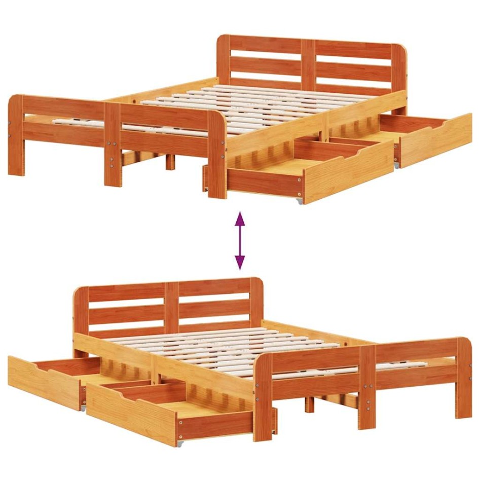 Estructura de cama sin colchón madera maciza marrón 120x190