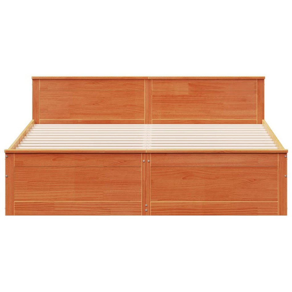 Cama sin colchón con cabecero madera de pino marrón 180x200