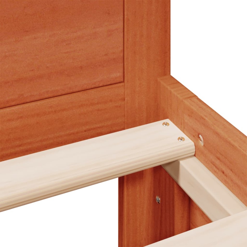 Cama sin colchón con cabecero madera de pino marrón 180x200