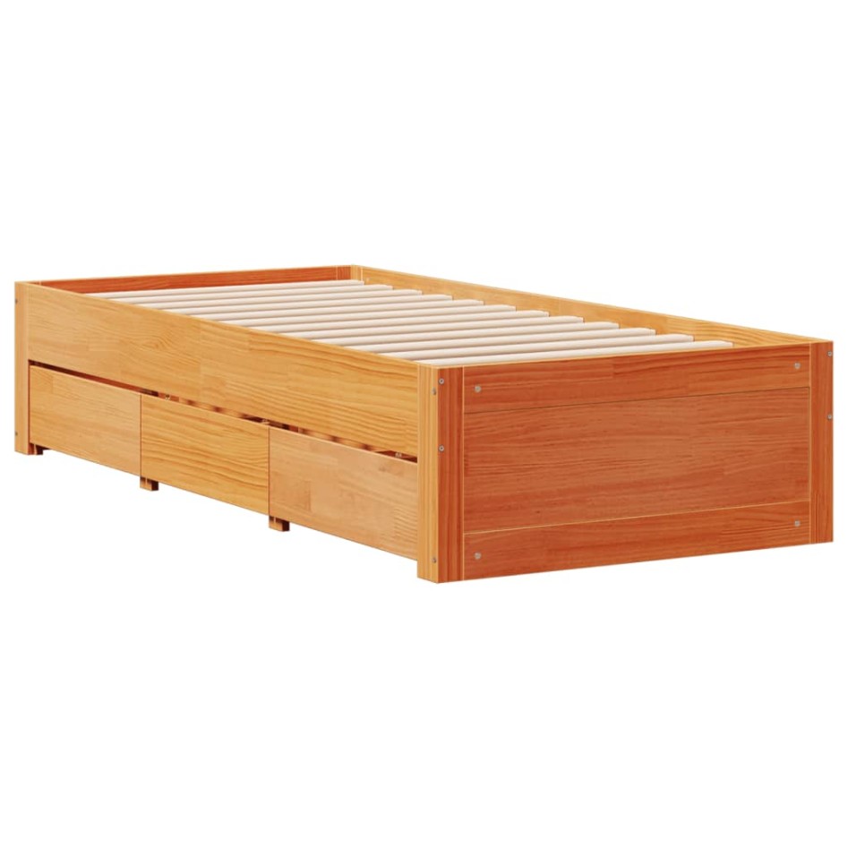 Cama sin colchón con cajones madera de pino marrón 90x200