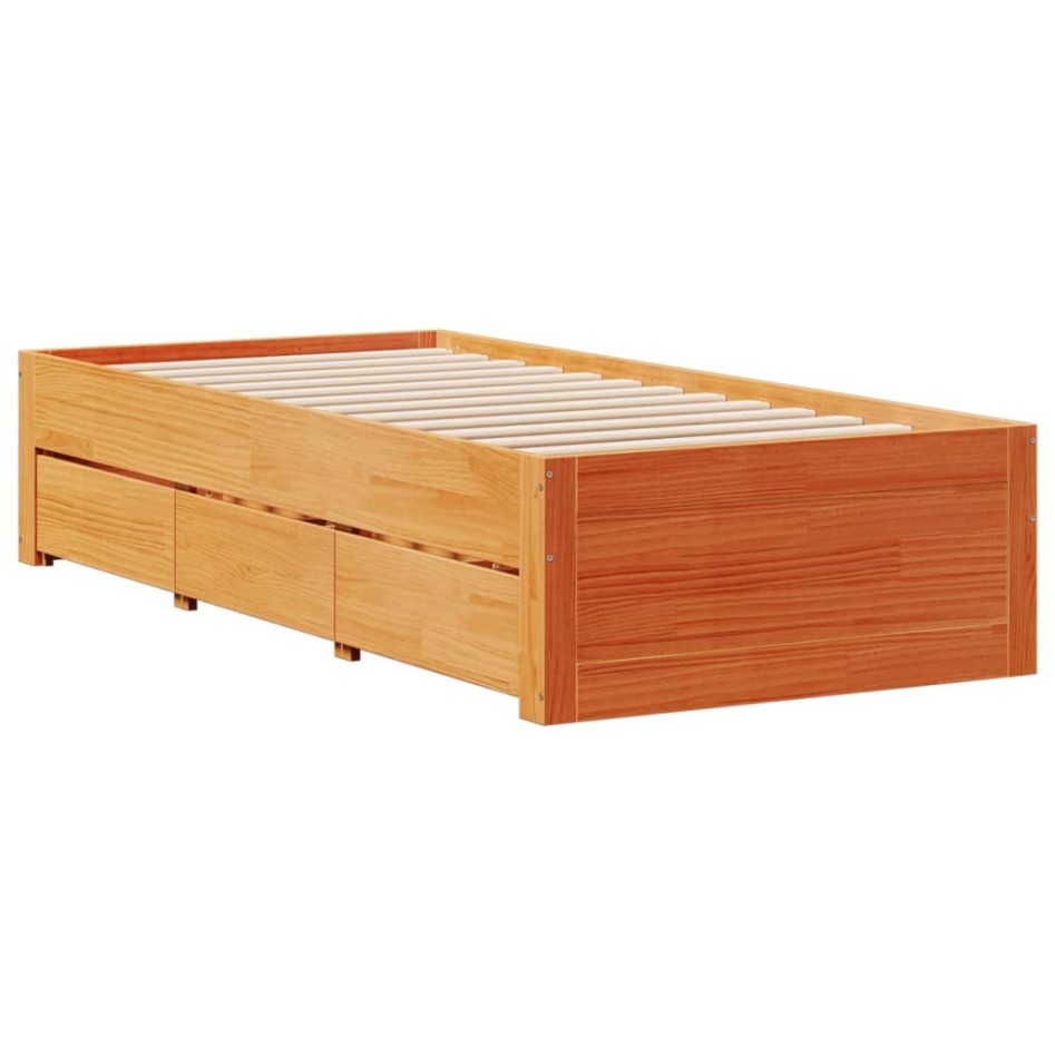 Cama sin colchón con cajones madera de pino marrón 90x200