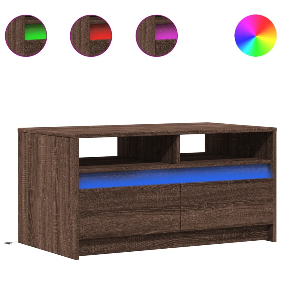 Mesa de centro con luces LED madera de ingeniería marrón
