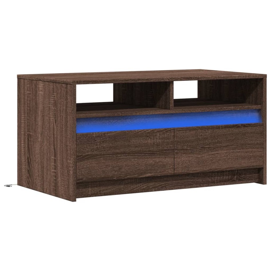 Mesa de centro con luces LED madera de ingeniería marrón