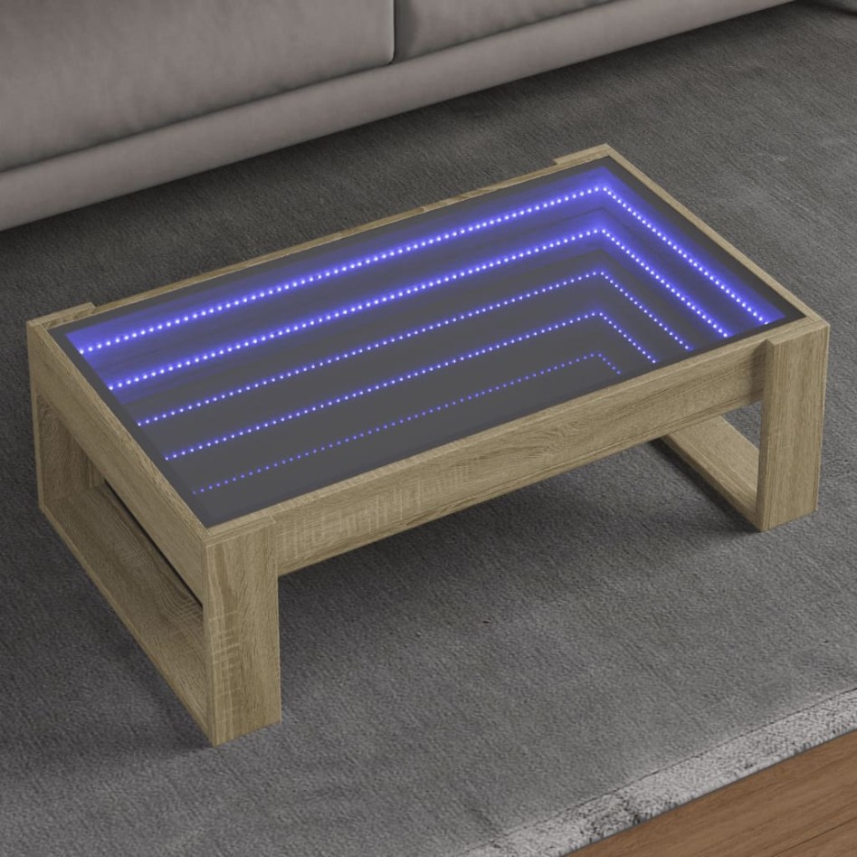 Mesa de centro con Infinity LED roble Sonoma 90x53x30