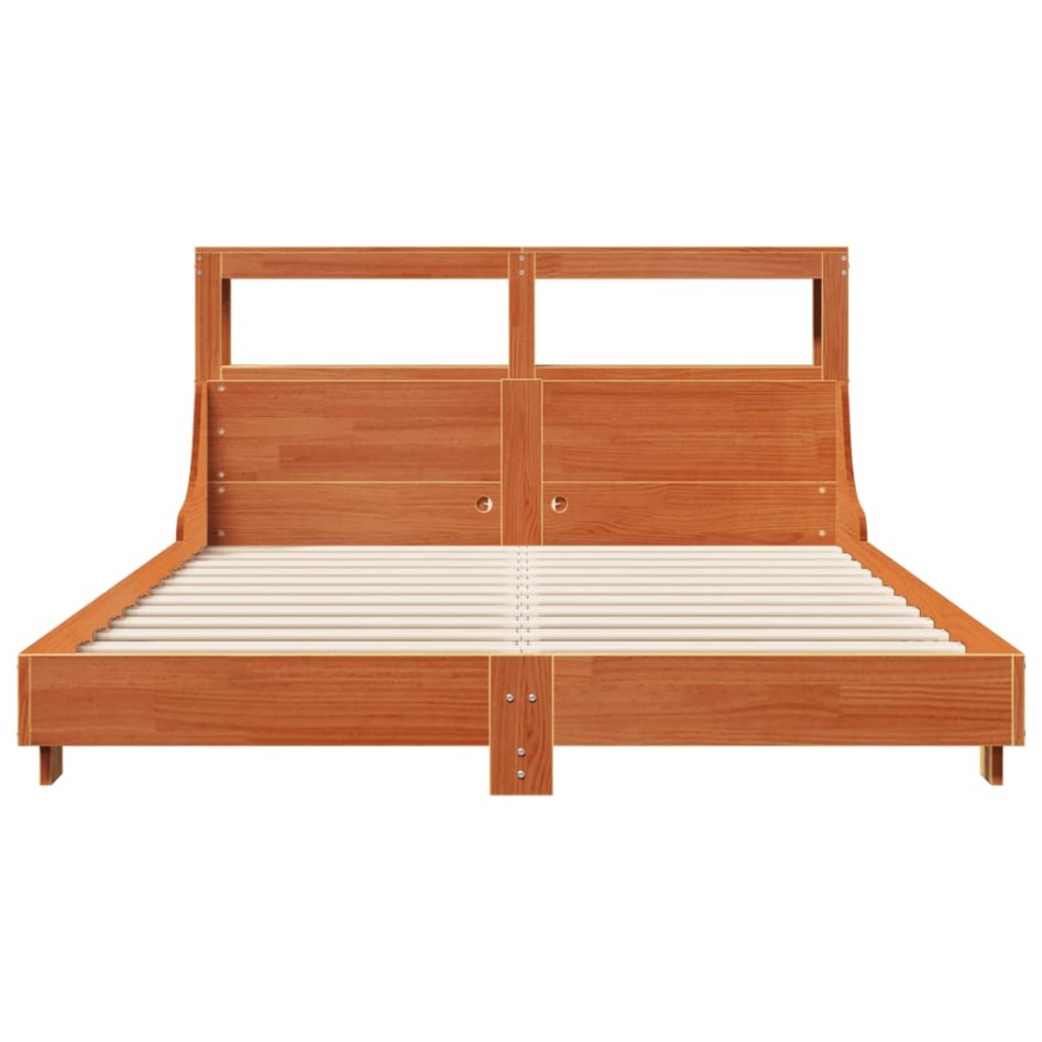 Cama sin colchón madera maciza de pino marrón cera 120x200