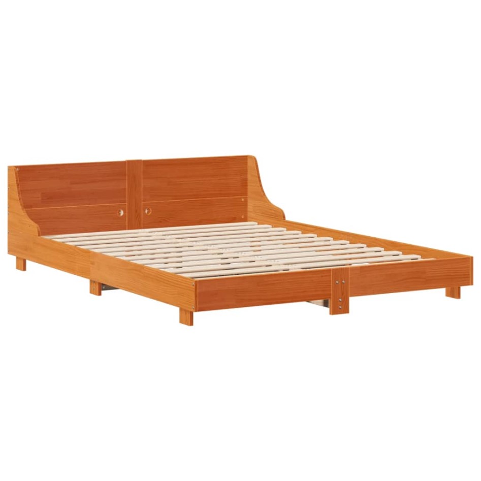 Cama sin colchón madera maciza de pino marrón cera 120x200