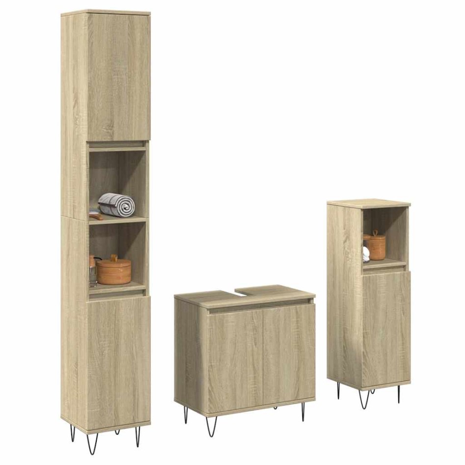 Set de muebles de baño 3 pzas madera contrachapada roble