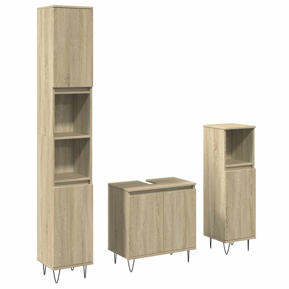 Set de muebles de baño 3 pzas madera contrachapada roble