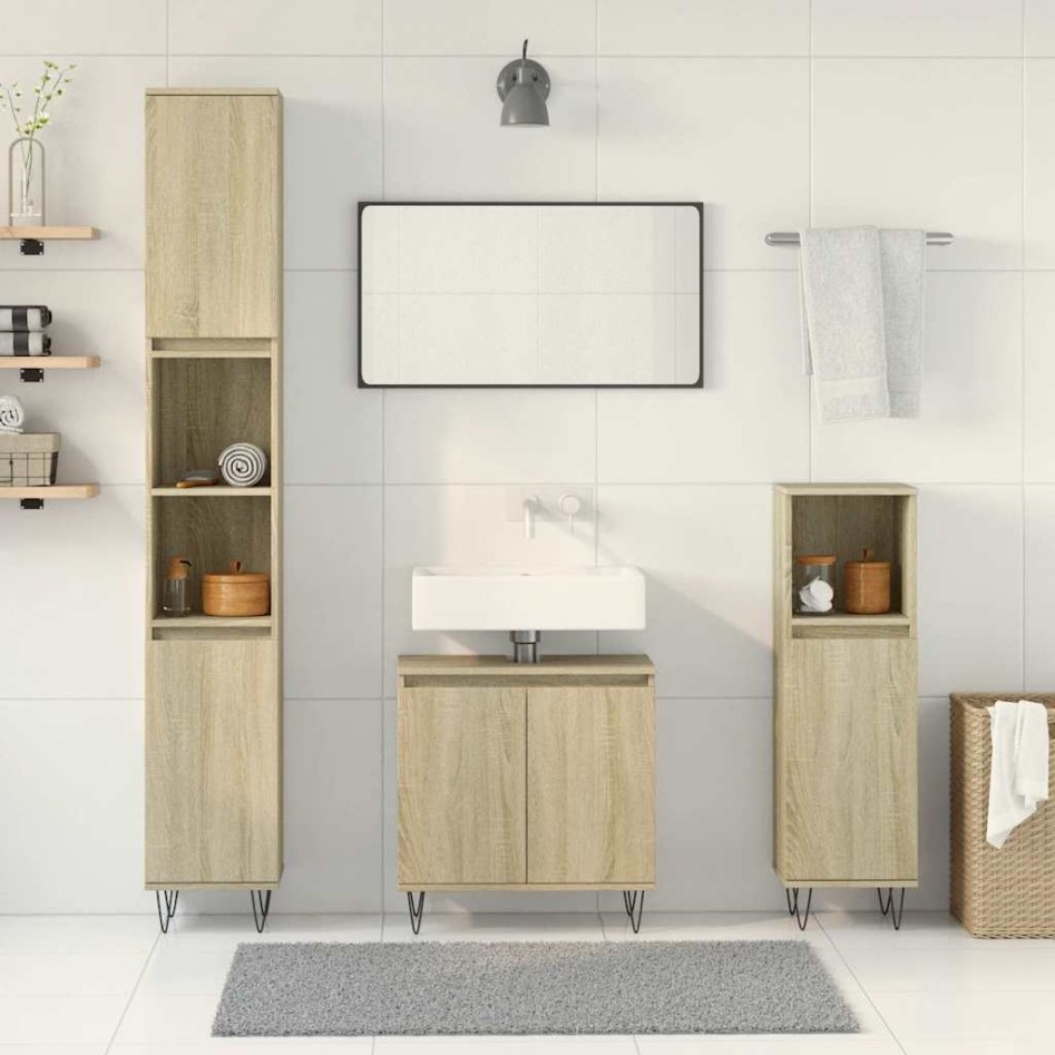 Set de muebles de baño 3 pzas madera contrachapada roble
