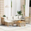 Set sofás de jardín 7 piezas y cojines ratán sintético beige