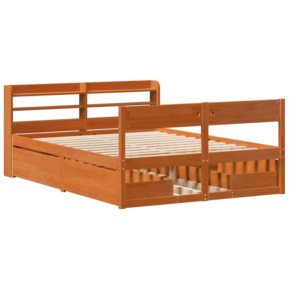 Cama sin colchón madera maciza de pino marrón cera 140x200