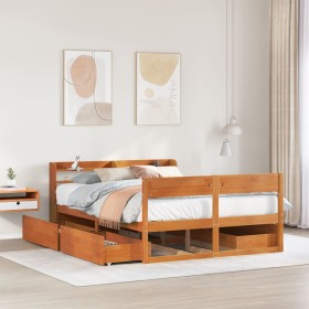 Estructura de cama sin colchón madera maciza marrón 135x190